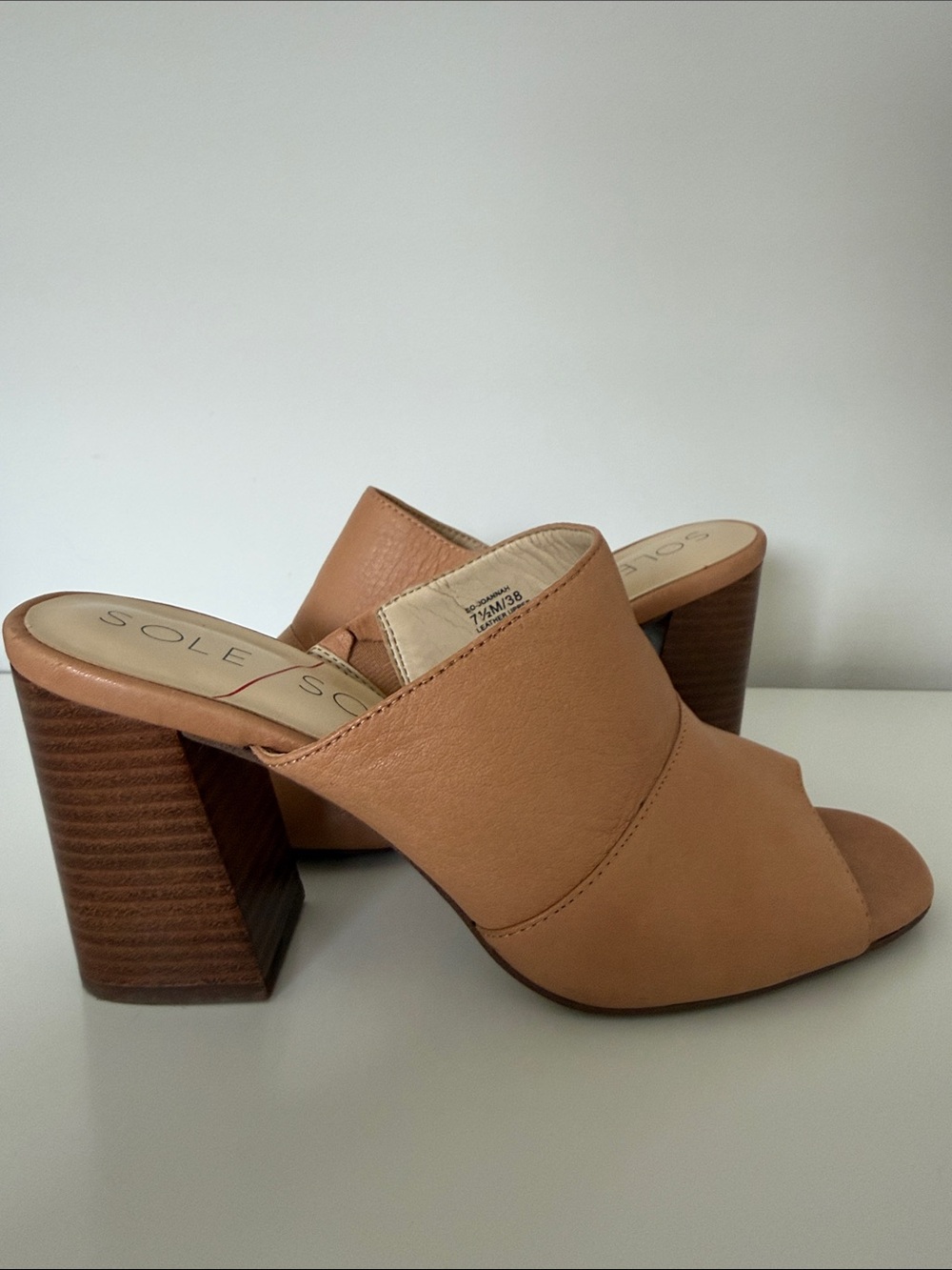 Sole Society Tan Open-Toe Block Heel Mules